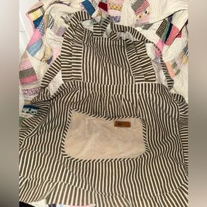 Vintage Inspired Striped Apron with Pocket Brown and White